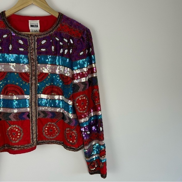 Vintage Rare 90's Leslie Fay Evenings Beaded Sequin Blazer Size L - Picture 9 of 13